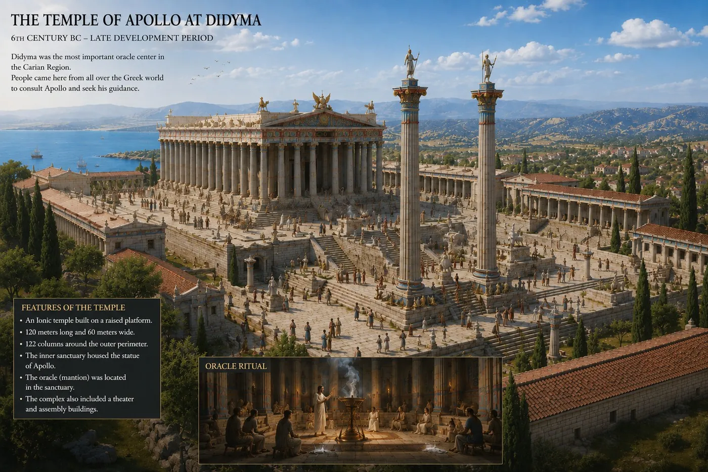 Conceptual reconstruction of the Temple of Apollo at Didyma in its prime, with the oracle ritual