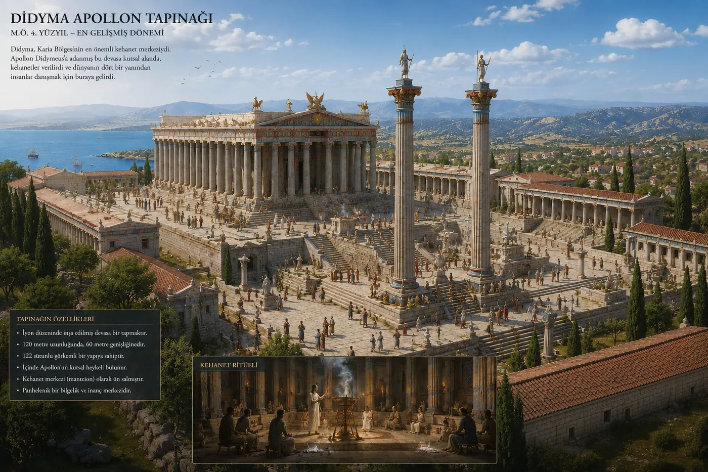 Didyma Apollon Tapınağı'nın en gelişmiş dönemindeki temsili canlandırması — M.Ö. 4. yüzyıl