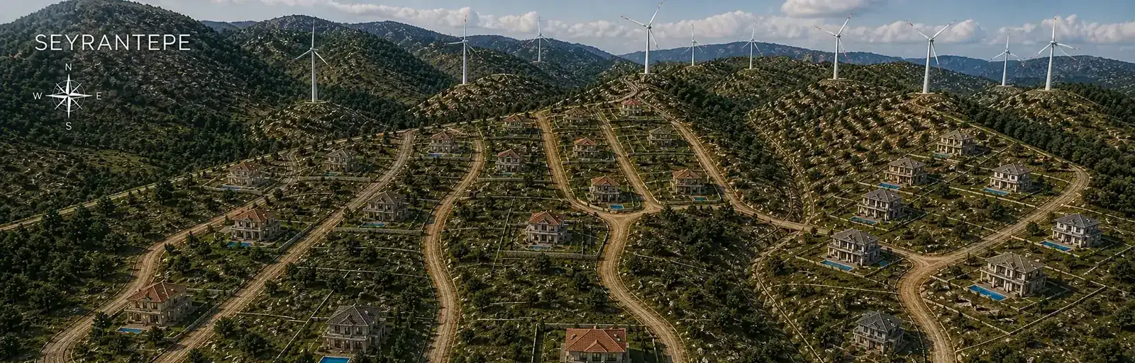 Mediterranean villa fabric of Seyrantepe — illustrative image of measured development among trees